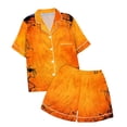 thumbnail image 5 of Halloween Under $ 15 Women Pajama Sets Women Print Short Sleeve Top With Button Shorts Loungewear Orange Pajama, 5 of 5