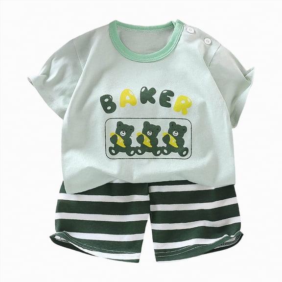 NOLDARES Toddler Boy Summer Play Outfit Short Sleeve Print Tee Elastic Shorts Casual Clothes 1T 2T 3T 4T Blazer,3-6 M