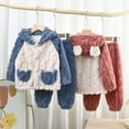 thumbnail image 1 of Pijamas de franela para niños otoño e invierno, pantalones de manga larga con capucha de jacquard grueso, ropa de hogar de dibujos animados para niños medianos y grandes con bolsillo, 1 of 5