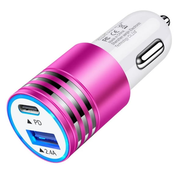 Usb C Car Charger,AILKIN 2.4A/PD18W Fast Charge Car Cigarette Lighter Socket Fast Charging Dual USB Car Charger Adapter,Rose