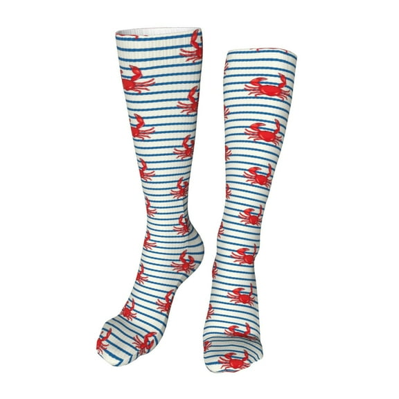 Kdxio Cute Red Crabs With Nautical Funny Silky Novelty Funky Long Knee High Socks Soft 3D Print Cosplay Crazy Stockings for Men Women