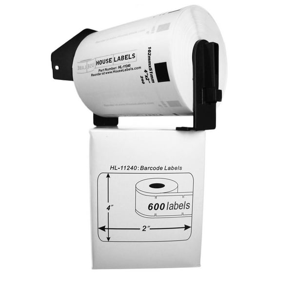 HOUSELABELS Compatible with DK-1240 Replacement Roll for Brother QL Label Printers; 600 Multipurpose Labels; 4" x 2" (102mm*51mm) with 1 REUSABLE CARTRIDGE - 4 Rolls