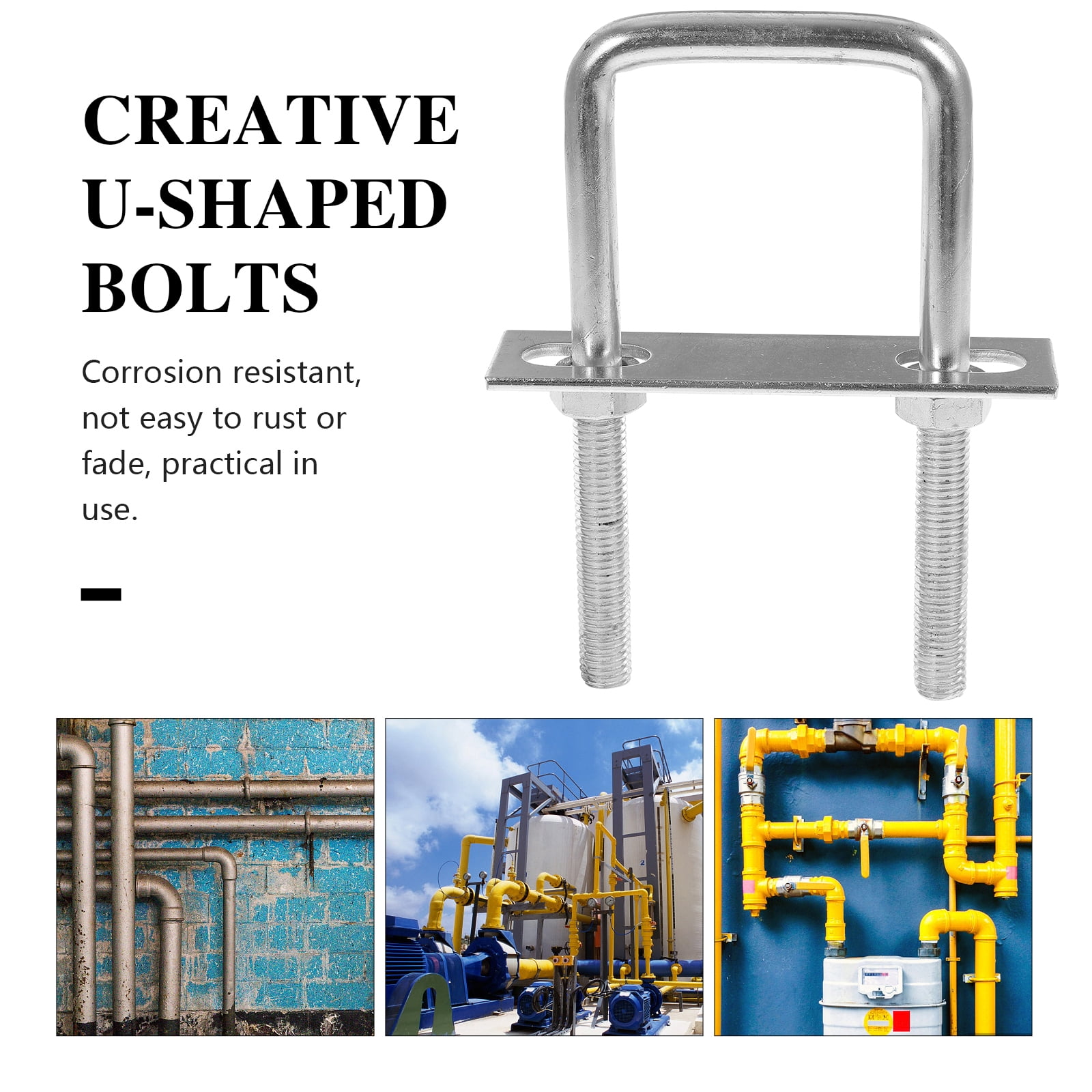 TABLZONE Heavy Duty Square U-Bolts Galvanized Steel Silver 1Set