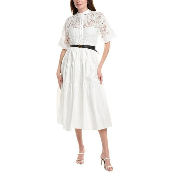 Gracia womens  Button Front Buckle Belt Maxi Dress, l, White