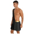 thumbnail image 3 of iiniim Ancient Roman Costume Men One Shoulder Strap Contrast Color Ruffle Skirt Halloween Greek Prince Cosplay Black XL, 3 of 7