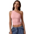thumbnail image 3 of Camiseta sin mangas QINSEN con un solo hombro y doble forro para mujer, color rosa, talla XL, 3 of 4