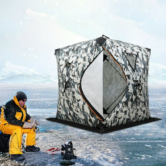 Miumaeov 2 Person Insulated Ice Fishing Shelter Pop-Up Tent D-shaped Door Oxford Fabric Portable Ice Fishing Tent 57x57x65 inch