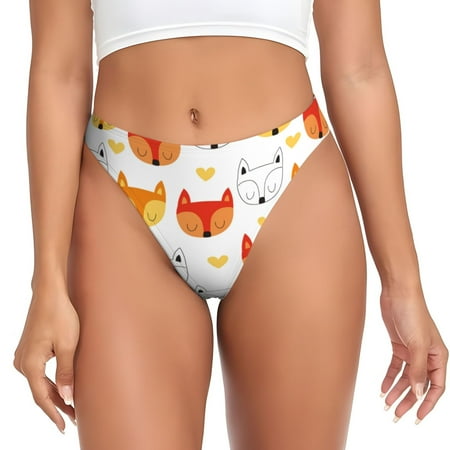 Rateoe Cute Fox with Heart Pattern Seamless Women Underwear Thongs No Show Ladies Thong No Line Breathable Comfortable Panties Undies for Women-XX-Large