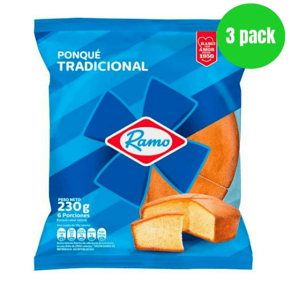 Ponqué Ramo Tradicional Pound Cake (230g, 3 Pack) - Imported from Colombia