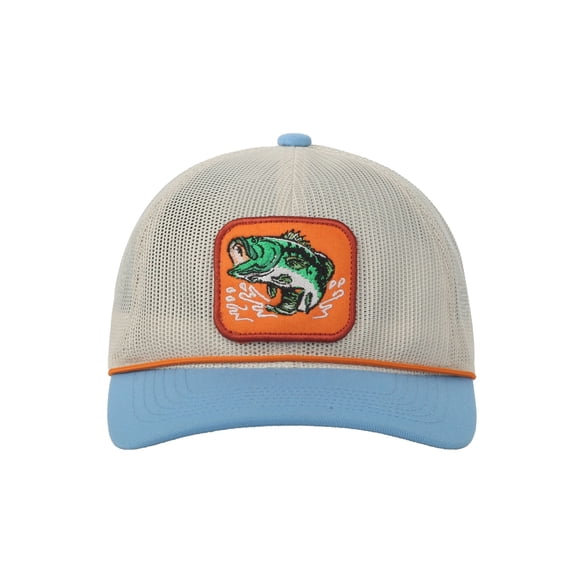 Putty/Blue Bass 6-Panel Cap – Unstructured Mesh Back, Bass Patch, Snapback, One Size