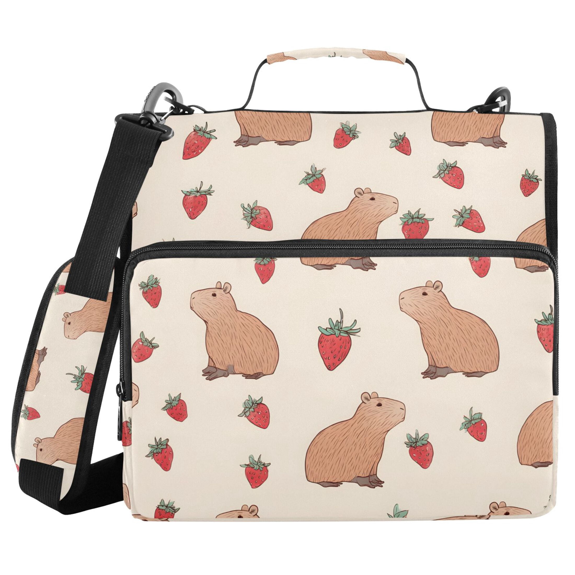 ALAZA Zipper Binder Capybara Strawberry Pattern 3 Ring Trapper Keeper File Folder Organizer Bag