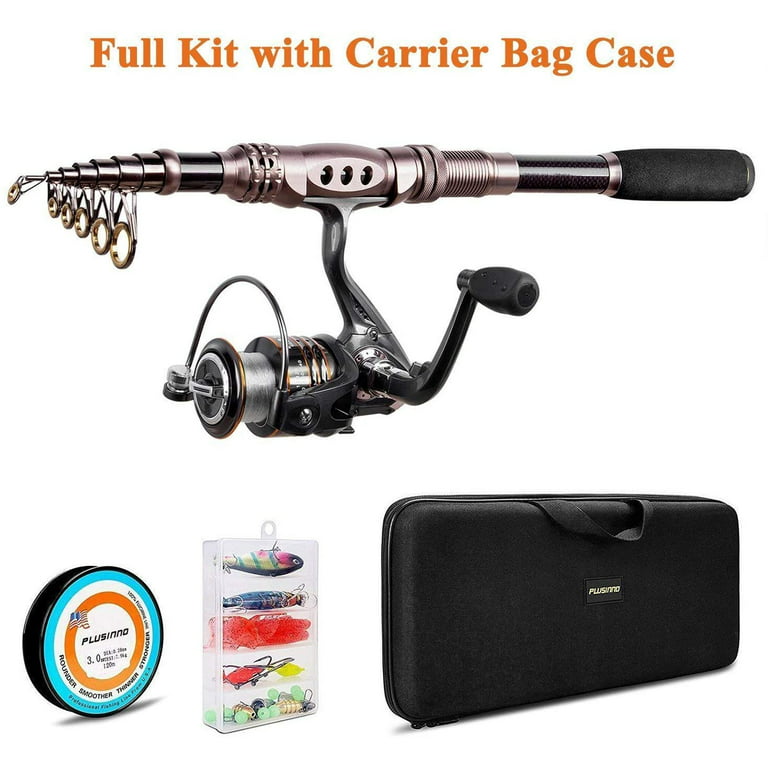 PLUSINNO Eagle Hunting I Telescopic Fishing Rod Reel Combos Full Kit, Spinning  Fishing Pole Line Lures Hooks Reel Fishing Carrier Bag Case Accessories  (Full Kit with Carrier Case,1.8M 5.91FT) 