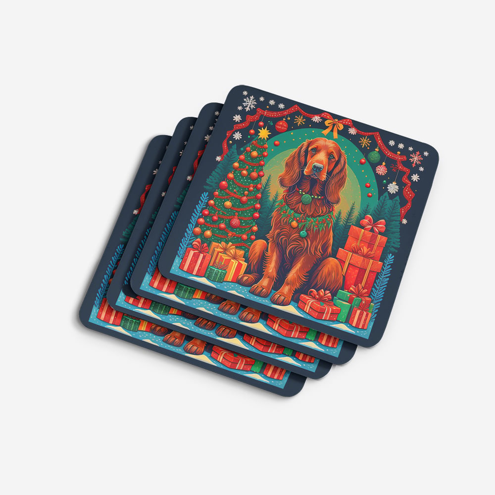 Irish Setter Christmas Foam Coaster Set of 4 3.5 in x 3.5 in