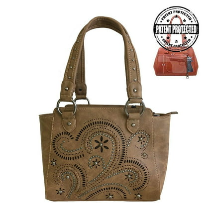 Montana West Ladies Concealed Gun Carry Purse Handbag Swirl Cutouts Design Brown