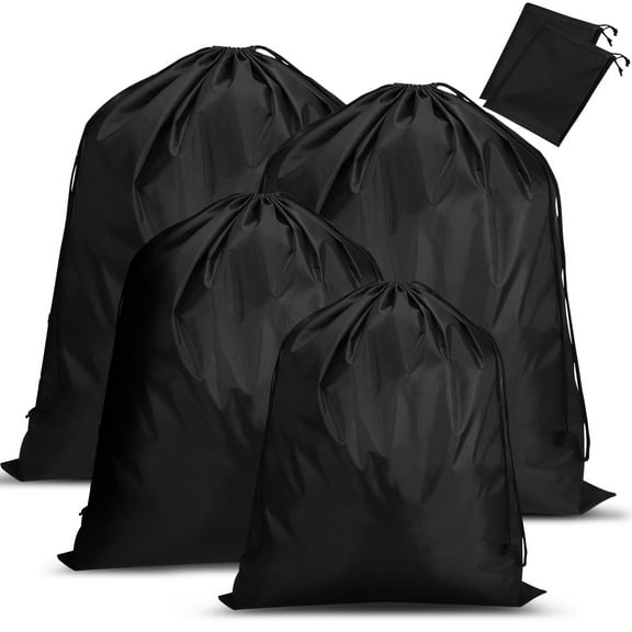 Topekada 4 Pack Black Travel Laundry Bags, Waterproof Dirty Clothes Travel Bag, Large Capacity Dirty Clothes Organizer with Drawstring for Suitcase Gym Camping Traveling