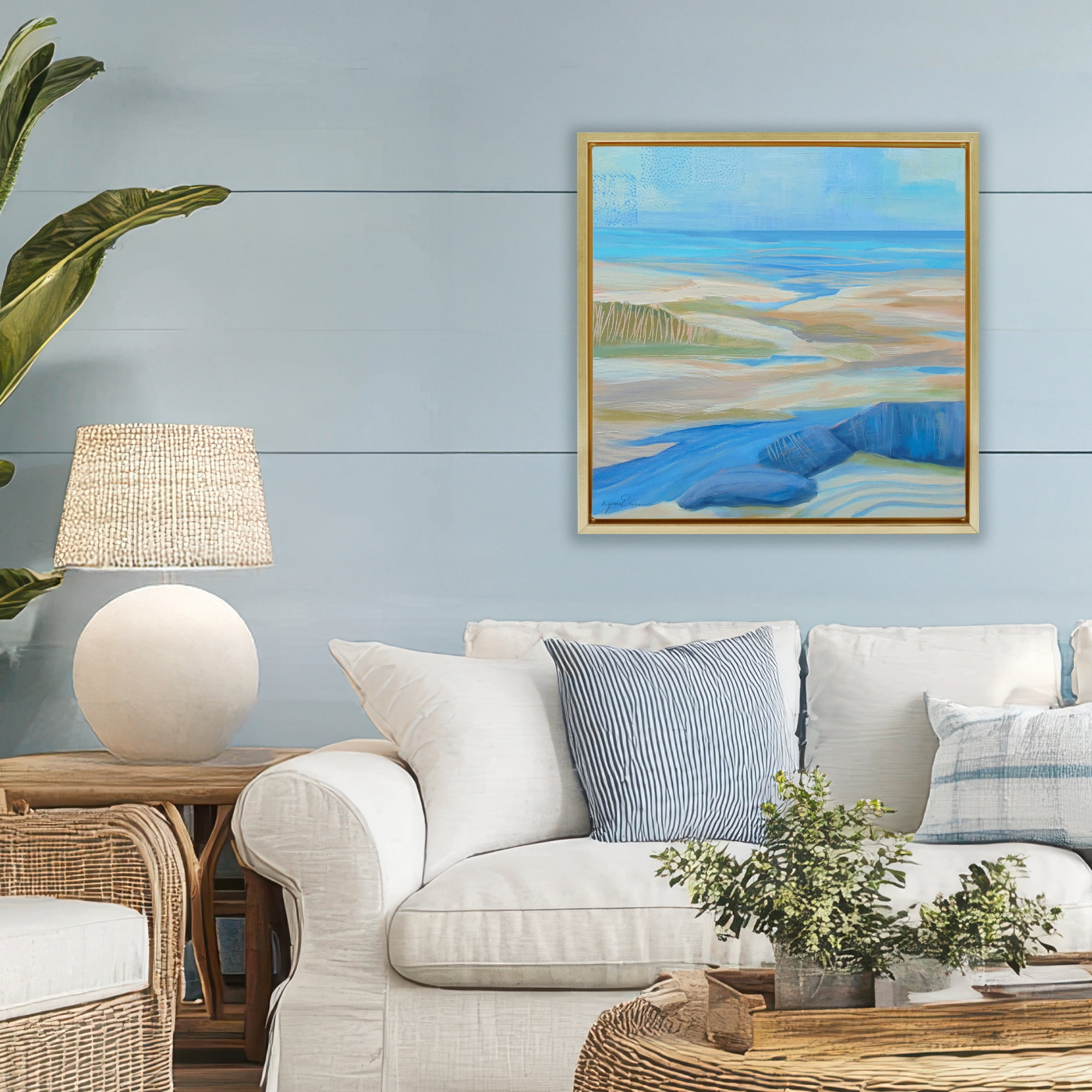 Stupell Industries Low Tide Azure Dunes Gold Framed Floater Canvas Wall Art, design by Lynn Ericson Fine Art