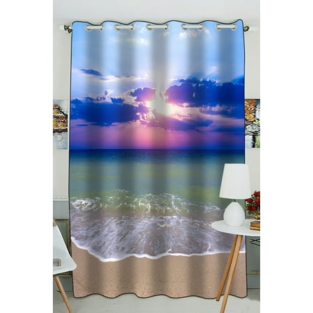 Where To Buy Nice Curtains PHFZK Beautiful Seascape Window Curtain, Nice Sunset over Sea Beach Window Curtain Blackout Curtain For Bedroom living Room Kitchen Room 52x84 inches One Piece ()