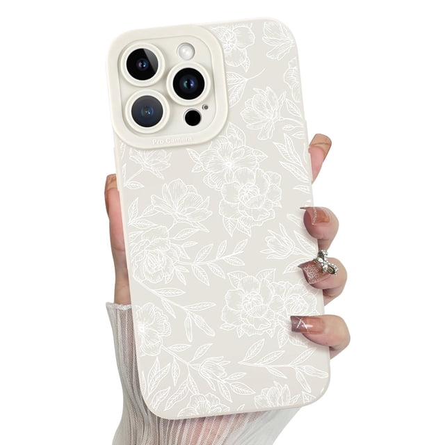 Funda de teléfono MZELQ para iPhone 14 Pro Max de silicona con estampado floral blanco