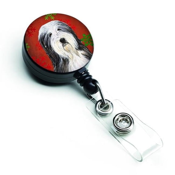Carolines Treasures SS4704BR Bearded Collie Red & Green Snowflakes Holiday Christmas Retractable Badge Reel