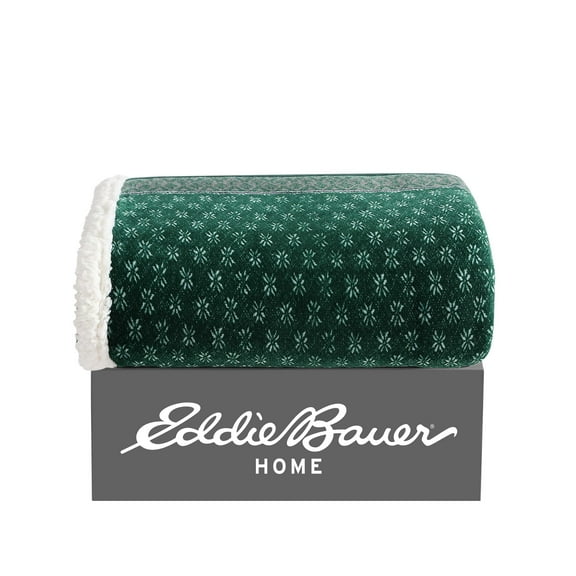 Eddie Bauer Fair Isle Green Ultra Soft Plush Fleece Throw Blanket, 60" X 50"