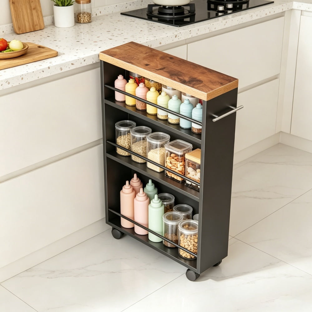 Freestanding Wooden Storage Organizer with Adjustable Shelves, Space-Saving for Living Room, Bedroom, Kitchen, Home Office