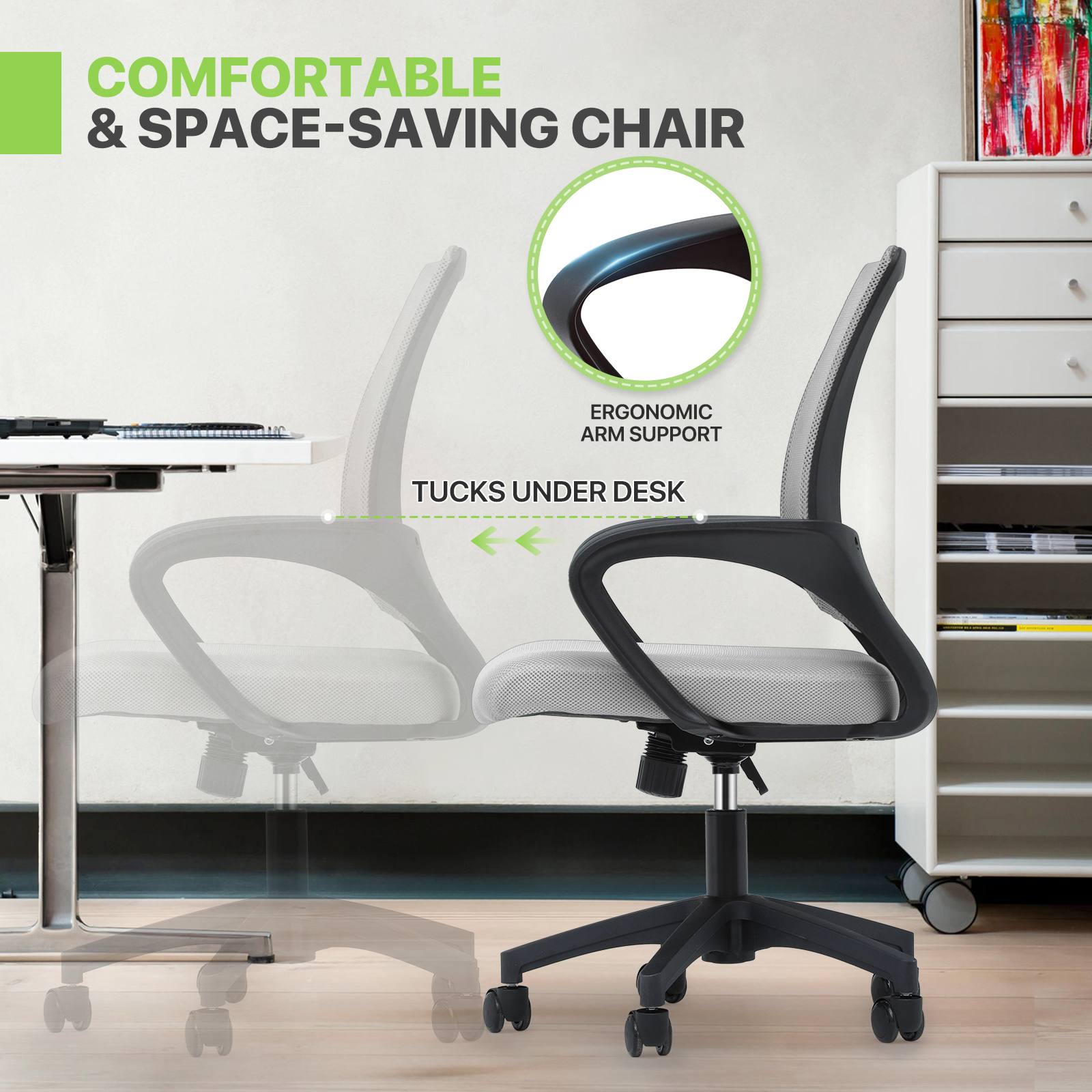 Magshion Mesh Office Chair Desk Chair, Mid Back Ergonomic Adjustable Height Rolling Swivel Computer Chair with Lumbar Support, Light Gray