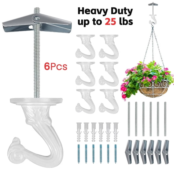 Ustris 6 Set Ceiling Hooks for Hanging Plants,Hanging Hanging Lights Metal Small Hooks,Indoor Outdoor Wall Heavy Duty Plant Hanger Swag Hook (15-25lb Weight Limit)