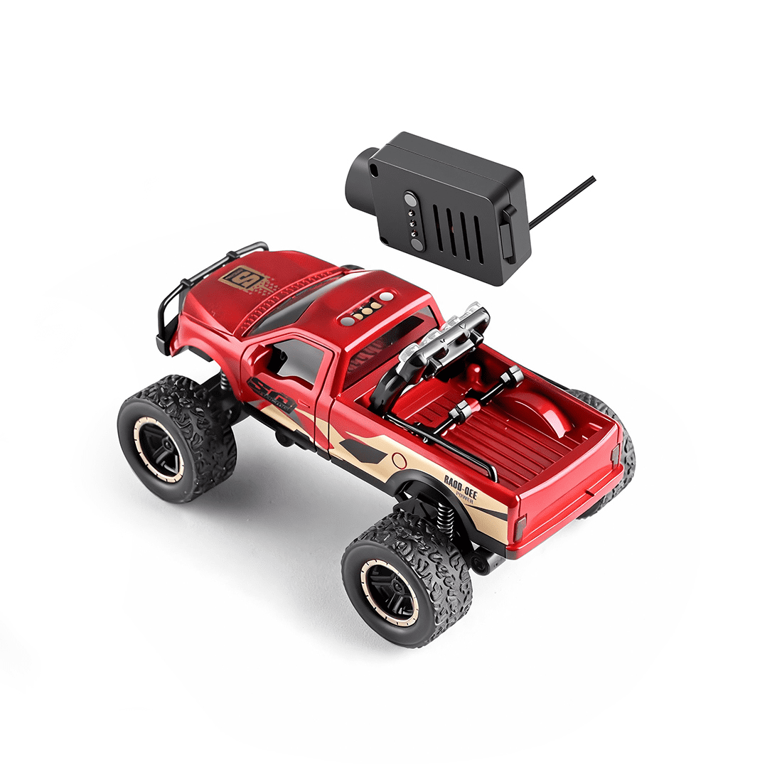 1/64 Scale FPV Mini RC Truck with WiFi HD Camera & APP + Remote Dual Control, 2.4G Full-Proportional RC Crawler with Display Screen, Gyro Stabilization & 3-Speed & Cruise Control - RTR