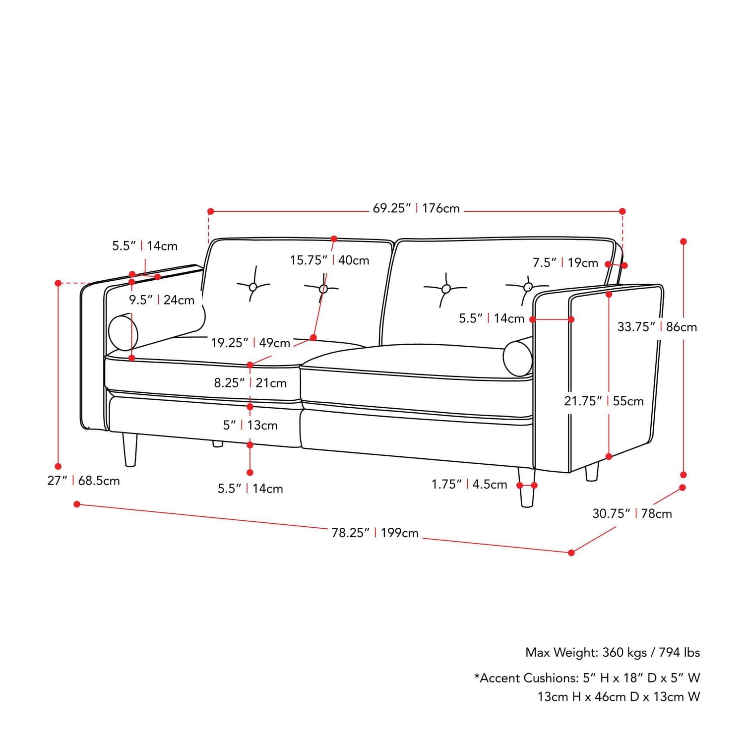CorLiving Mulberry 2-Piece Mid-Century Modern Fabric Upholstered Living Room Set with Sofa and Chair, Navy Blue