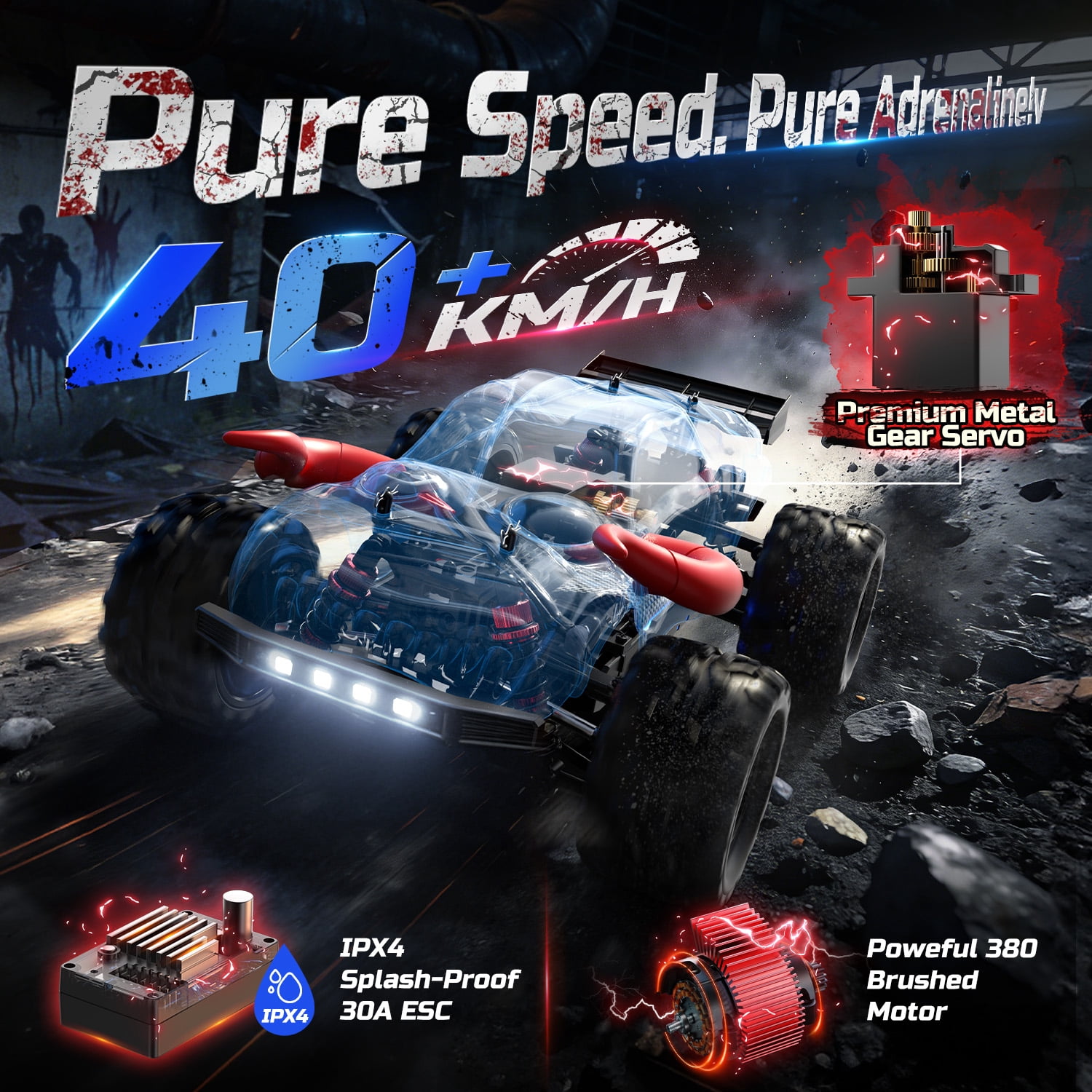 DEERC 9311E All Terrain Fast RC Cars for Adults 40KPH,4WD Electric Off-Road Remote Control Monster Truck,2.4Ghz High Speed Car,Waterproof Monster Truck with 2 Batteries for Boys & Kids