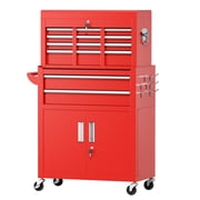 SUNCROWN 8-Drawer Metal Tool Chest, Rolling Tool Cart with Wheels,2 in 1 Detachable Tool Cabinets,Tool Box,Liners and Locking System for Garage,Warehouse,Workshop, Barbershop(Red)