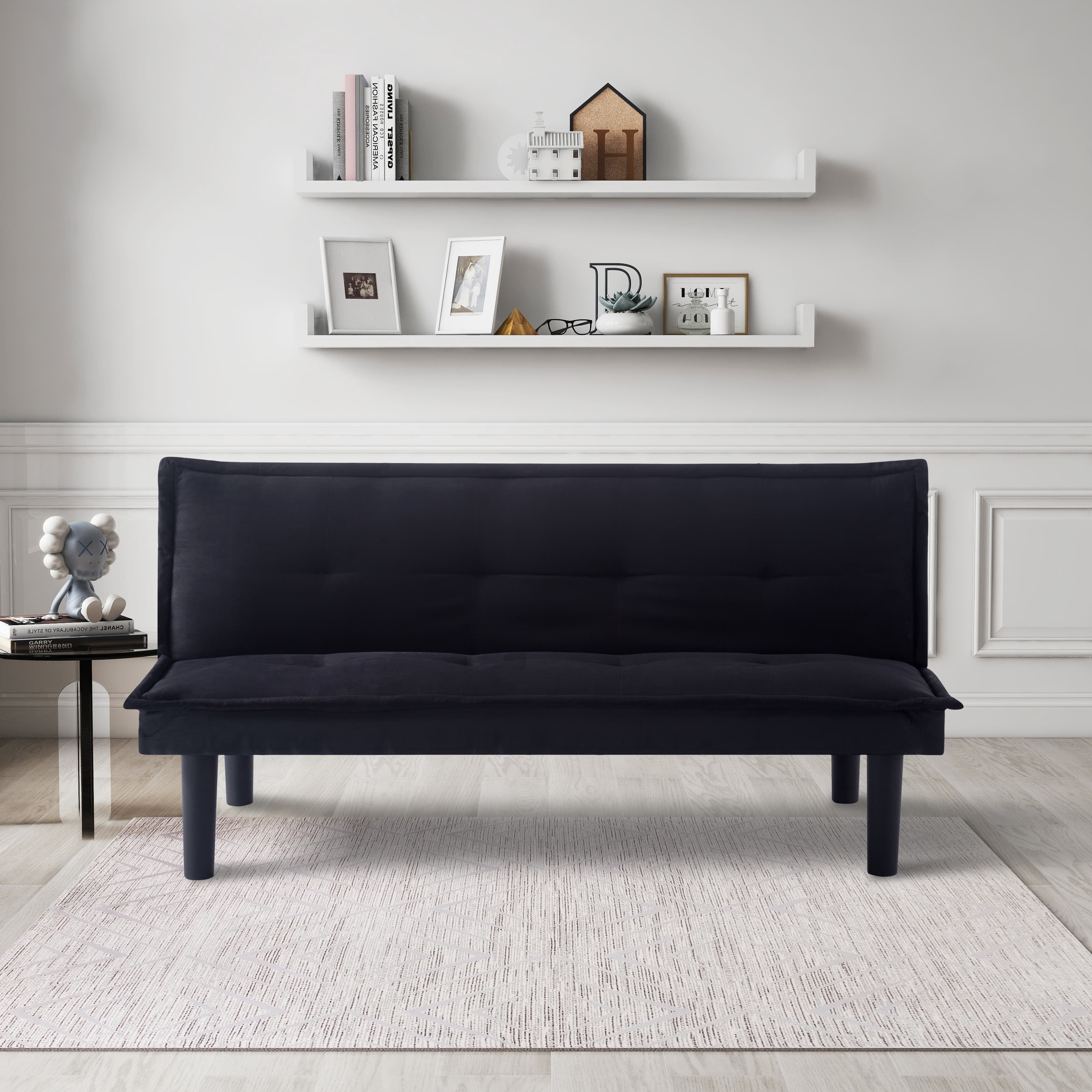 BSHTI Black Modern Futon Sofa bed,Faux Suede Convertible Futon Sleeper Sofa Couch for Livingroom(Black)