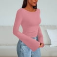 thumbnail image 4 of ClodeEU Womens Long Sleeve Shirts,Boat Neck Bell Sleeve Ribbed Ruched Clothes,Fall Off The Shoulder Going Out Tops Pink,Womens Plus L, 4 of 6