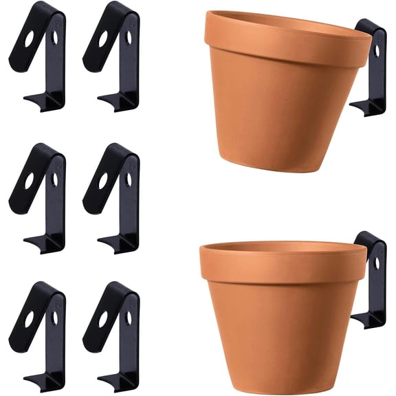 12 Pack Black Stainless Steel Flower Pot Clips, Metal Pot Hangers Outdoor Wall Hook, Stand Holder for Garden Patio Plant Display