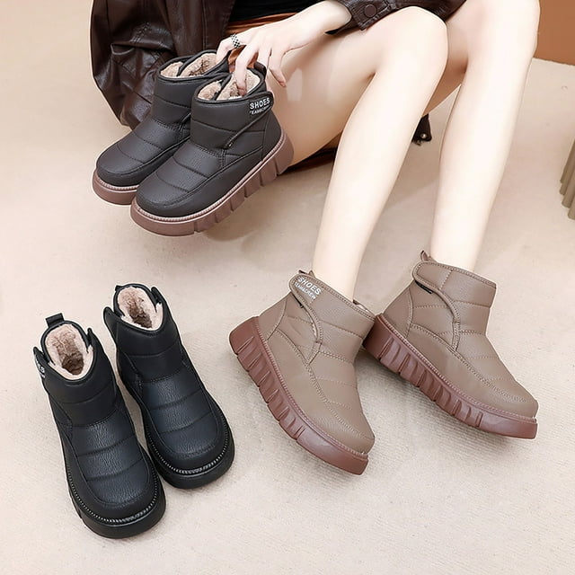 Sentmoon Bottes de Neige pour Femmes Bottes Femmes Polyvalentes et Épaisses Chaudes Semelle Épaisse Bout Rond Décontractées et Confortables Bottes de Neige Courtes
