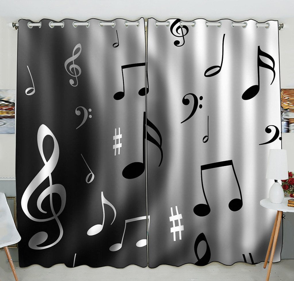 GCKG Music Notes Window Curtain Kitchen Curtain Size 52(W) x 84 inches