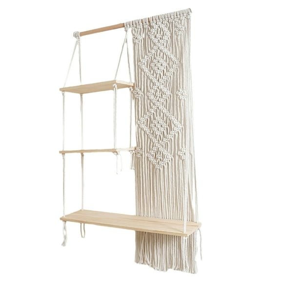 Macrames Hanging Shelves Wall Decor 3 Tiers Floating Storage Shelf for Bedroom