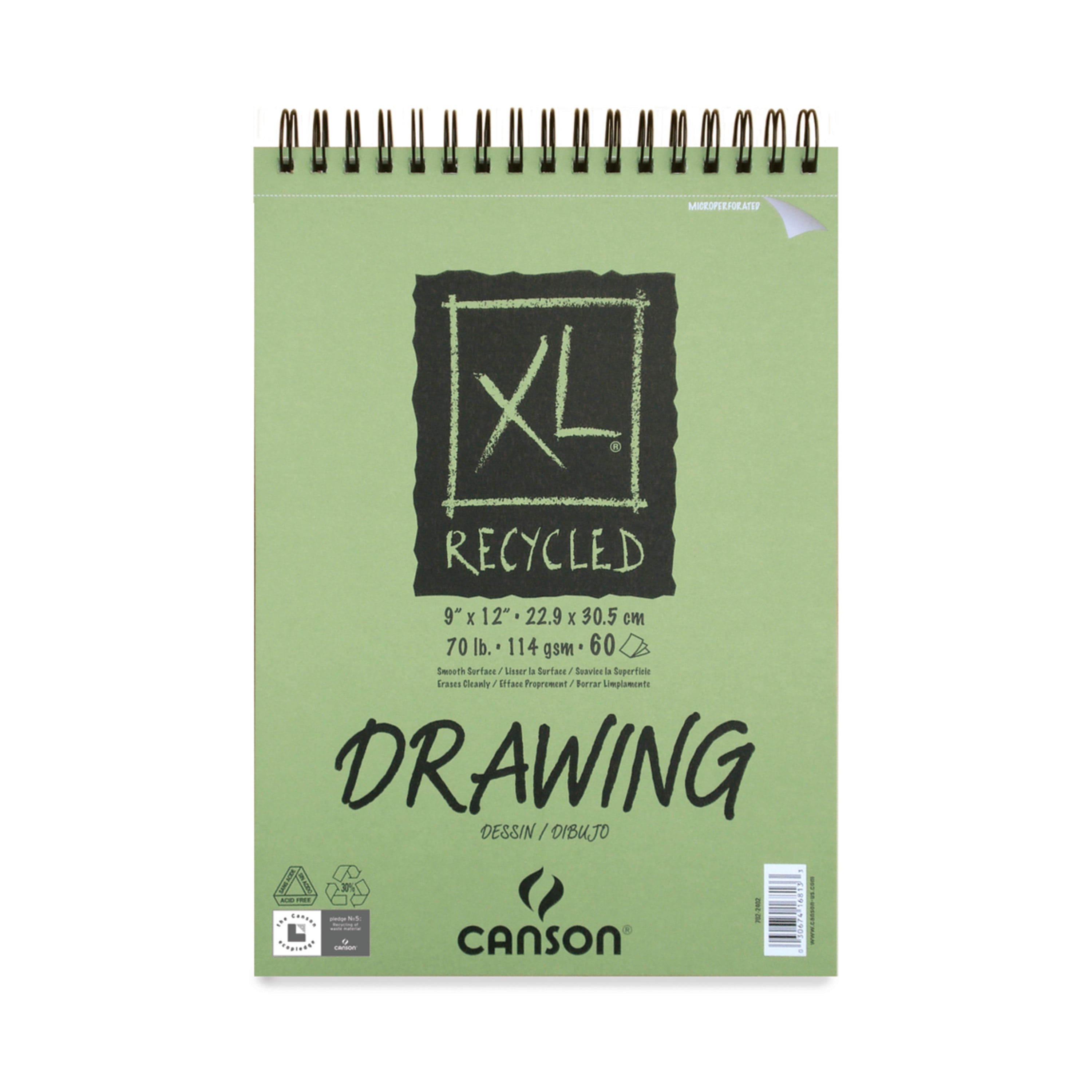Canson XL Drawing Notebook, Recycled Paper, Spiral Bound, 9''x12'', 60
