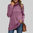 thumbnail image 2 of idosla Womens Tunic Tops Turtleneck Long Sleeve Shirts Oversized Fall Sweaters Side Split High Low Hemline (Purple, S), 2 of 4