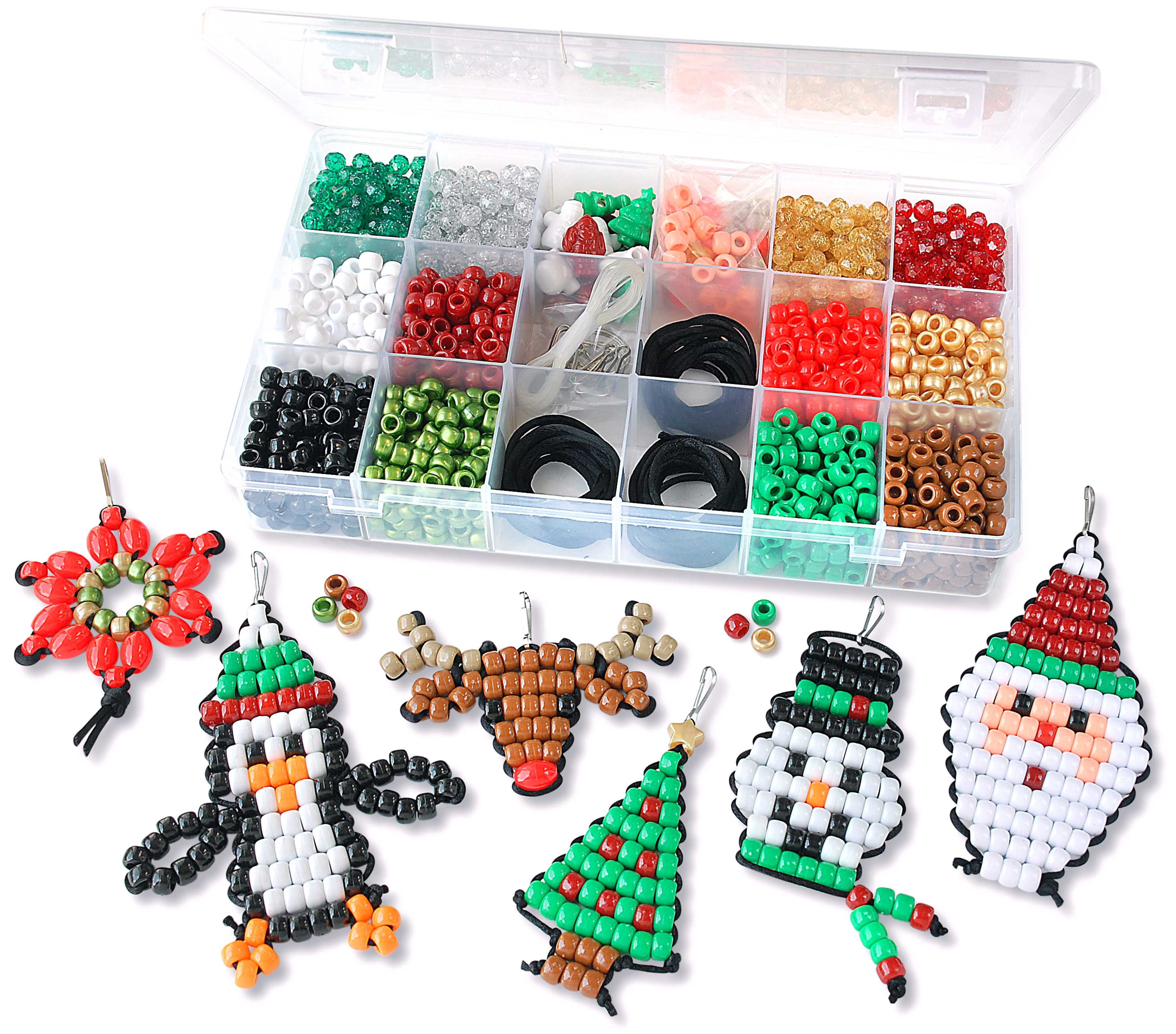The Beadery Christmas Festive Beaded Buddies, 6 Beaded Backpack Buddies, Plastic Beads, Craft Kit