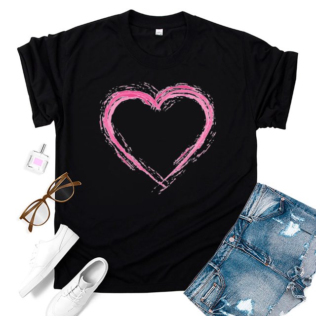 Meichang Mignons T-Shirts de la Saint-Valentin pour Femmes avec Cœur Graphique Manches Courtes Col Rond Cadeau de la Saint-Valentin T-Shirt Décontracté avec Cœurs