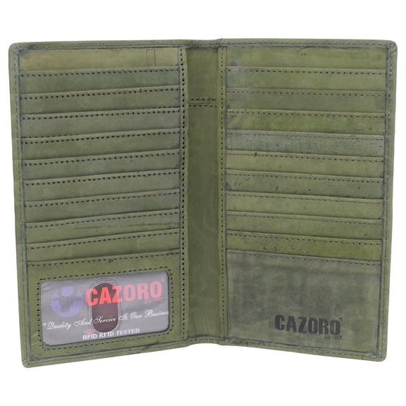 RFID Blocking Premium Vintage Leather Long Bifold Credit Card ID Wallet Green