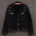thumbnail image 6 of Breezora Women's Distressed Denim Jacket with Beaded Details Short Casual Top for Everyday Wear XXXXXXL Size Black, 6 of 8