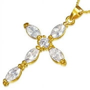 Fashion Alloy Yellow Gold-Tone Religious Cross White CZ Pendant Necklace
