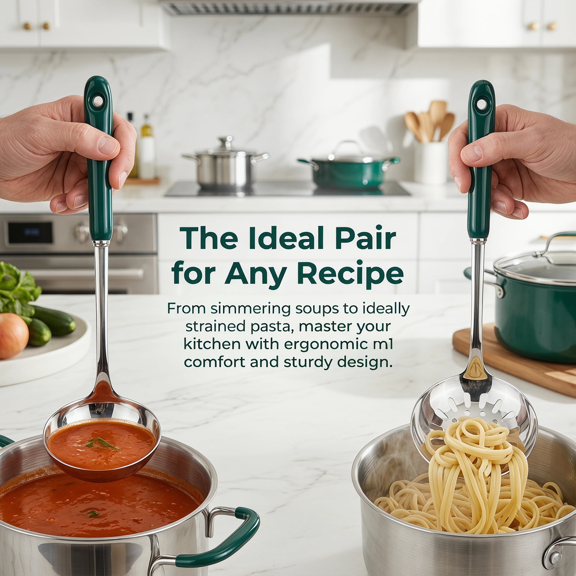 Unique Bargains Color-blocked Kitchen Utensil Set for Home Cooking Green-Silver A 2pcs