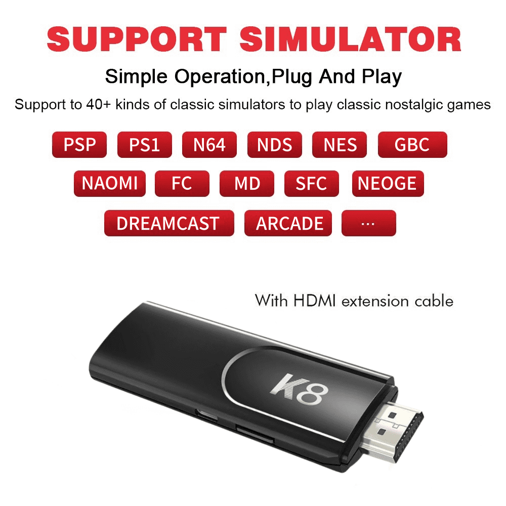 ZYTKWT K8 Video Game Console - 4K HDMI, 2.4G Wireless Controllers, 64GB, 40,000+ Games, 40+ Emulators, Portable Game Stick