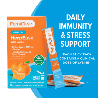 FemiClear Immunity and Stress Support with L-Lysine Dietary Supplement Drink Mix 20ct