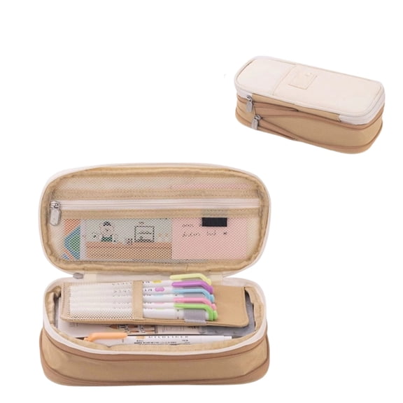 Clearance! Expandable Specialongoo - Pencil Case Multi-Layer Large Pencil Pouch, Solid Color for School Office,Khaki