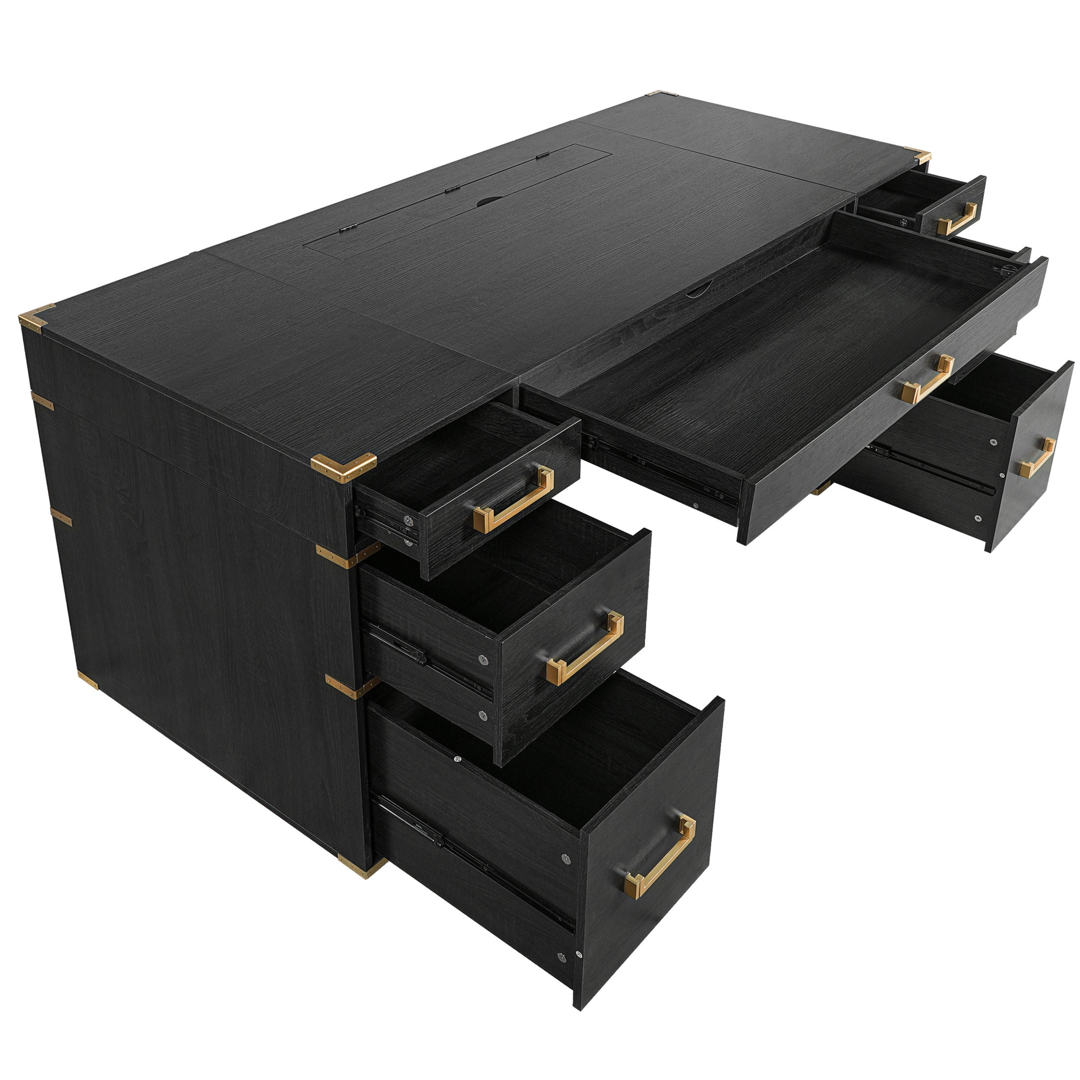 GDF Studio Morad 70" Extra-Large Classic Executive Desk with Metal Edge Trim & Power Outlets for Home Office, Black