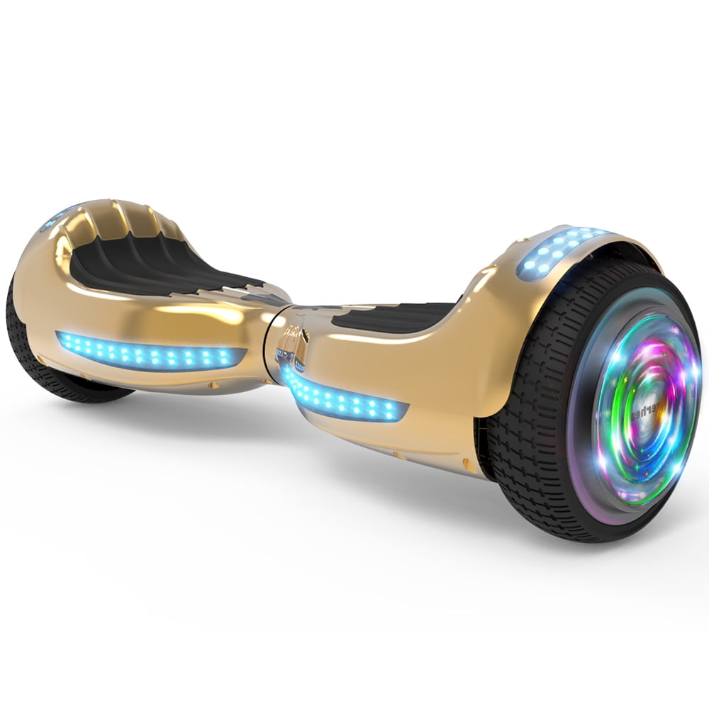 Flash Wheel UL 2272 Certified Hoverboard 6.5&quot; Bluetooth Speaker with LED Light Self Balancing Wheel Electric Scooter - Chrome Gold